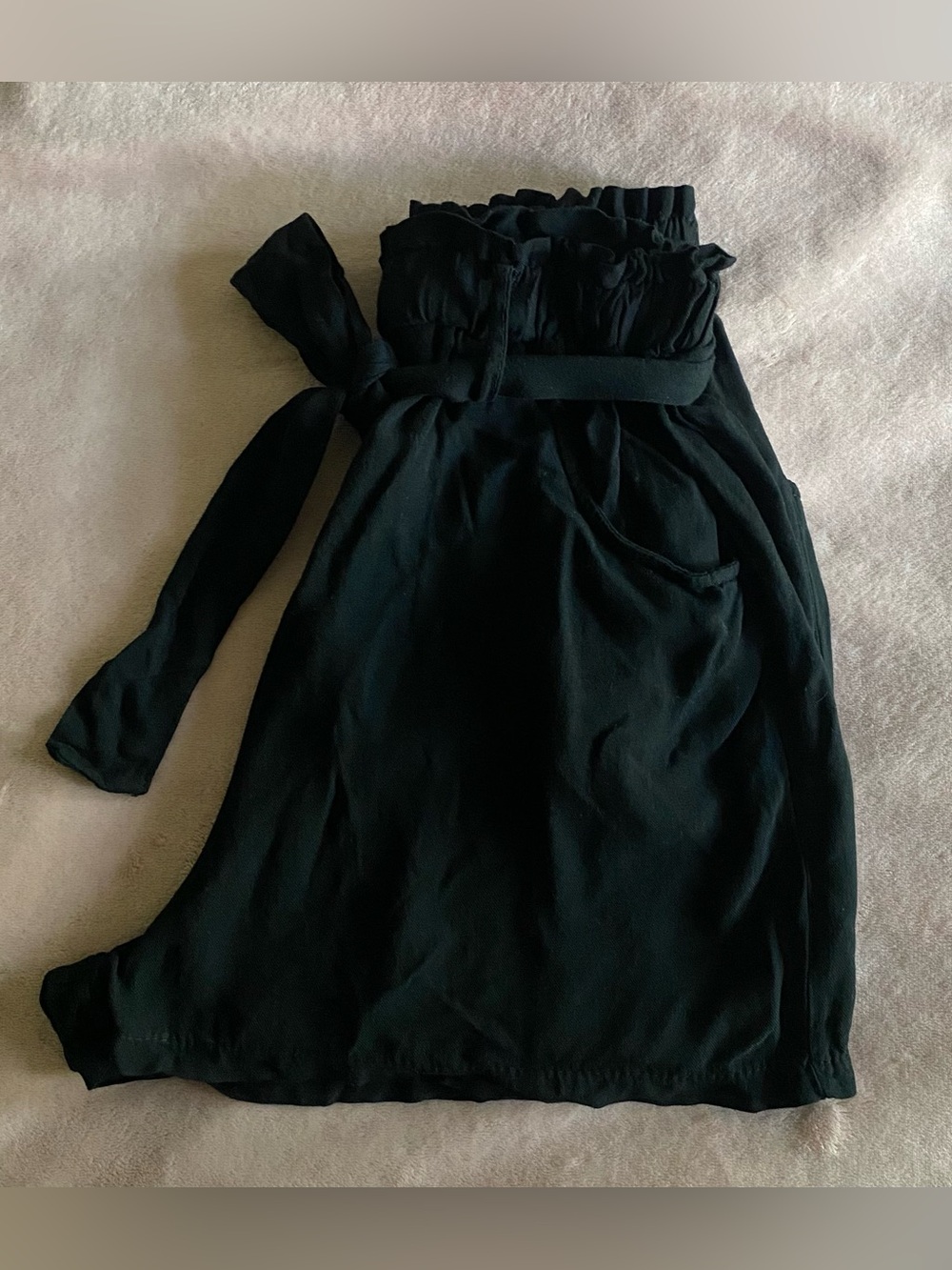 Black Paperbag Waist Shorts with Self-Tie Belt